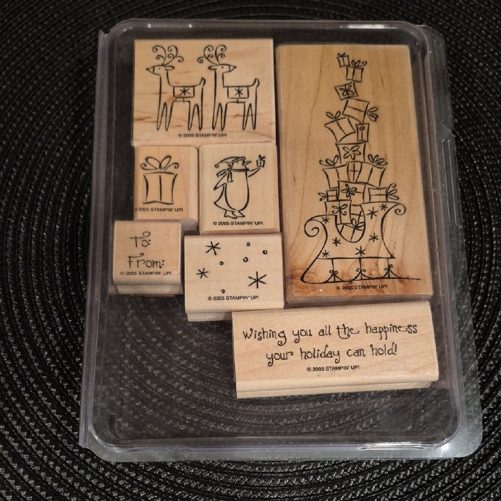 STAMPIN' UP! Retired 2005 'Sleigh Full Of Toys' Stamp Set, Set of 7 Stamps